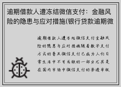 逾期借款人遭冻结微信支付：金融风险的隐患与应对措施(银行贷款逾期微信冻结)