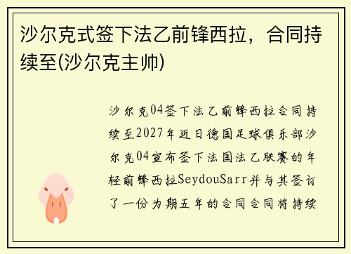沙尔克式签下法乙前锋西拉，合同持续至(沙尔克主帅)