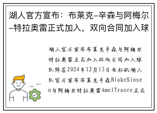 湖人官方宣布：布莱克-辛森与阿梅尔-特拉奥雷正式加入，双向合同加入球队阵容
